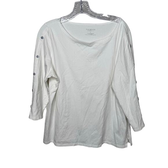 Talbots Woman 1X White Button Shoulder 3/4 Sleeve Top Cotton Stretch Nautical - Picture 1 of 8